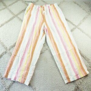 J.Crew Paperbag Drawstring Wide Leg Pants Rainbow Striped  Linen Cotton Blend